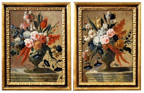 Paire "Natures mortes de fleurs" Maître des fleurs Guardeschi, Venise XVIIIe
